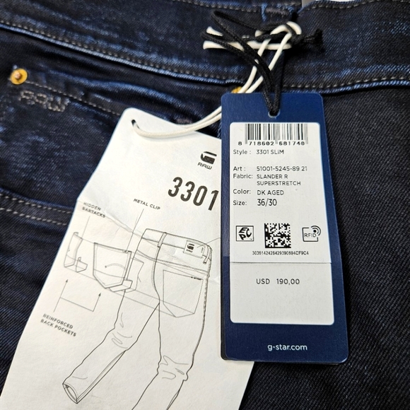 G-Star Raw Men's 3301 Slim Fit Jeans size 36/30 - Picture 8 of 12